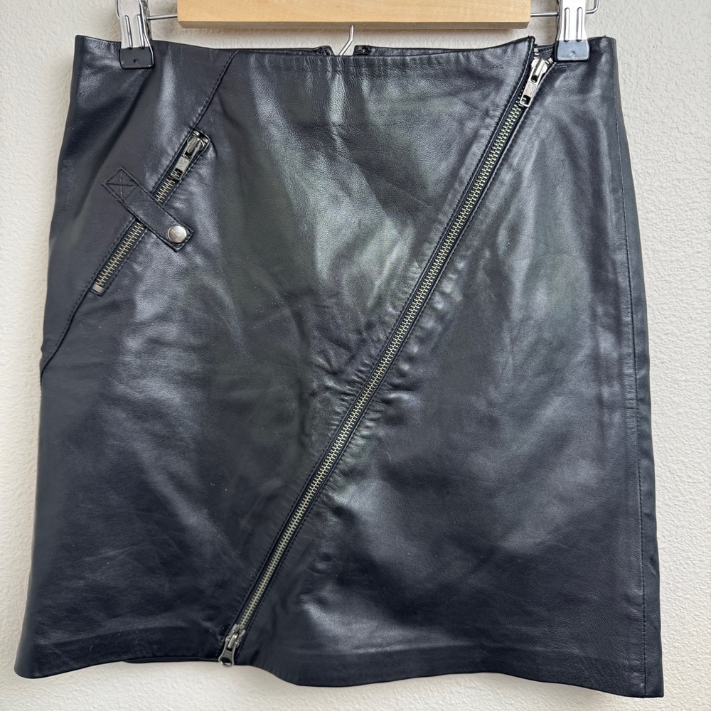 Vintage Cache‎ Lambskin Leather Black Moto Mini Skirt Womens 0 Lined Y2K